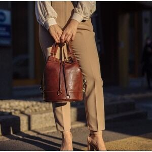 AIGIN‎ MILANO "ALMA MILANO" Women's Brown Leather Bucket bag  Backpack